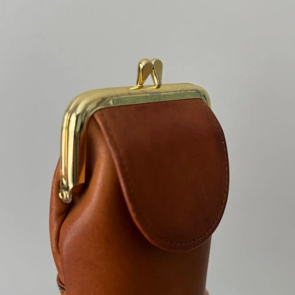 Vintage Rolfs Genuine Leather Cigarette Case Coin Purse Kiss Lock Brown Floral